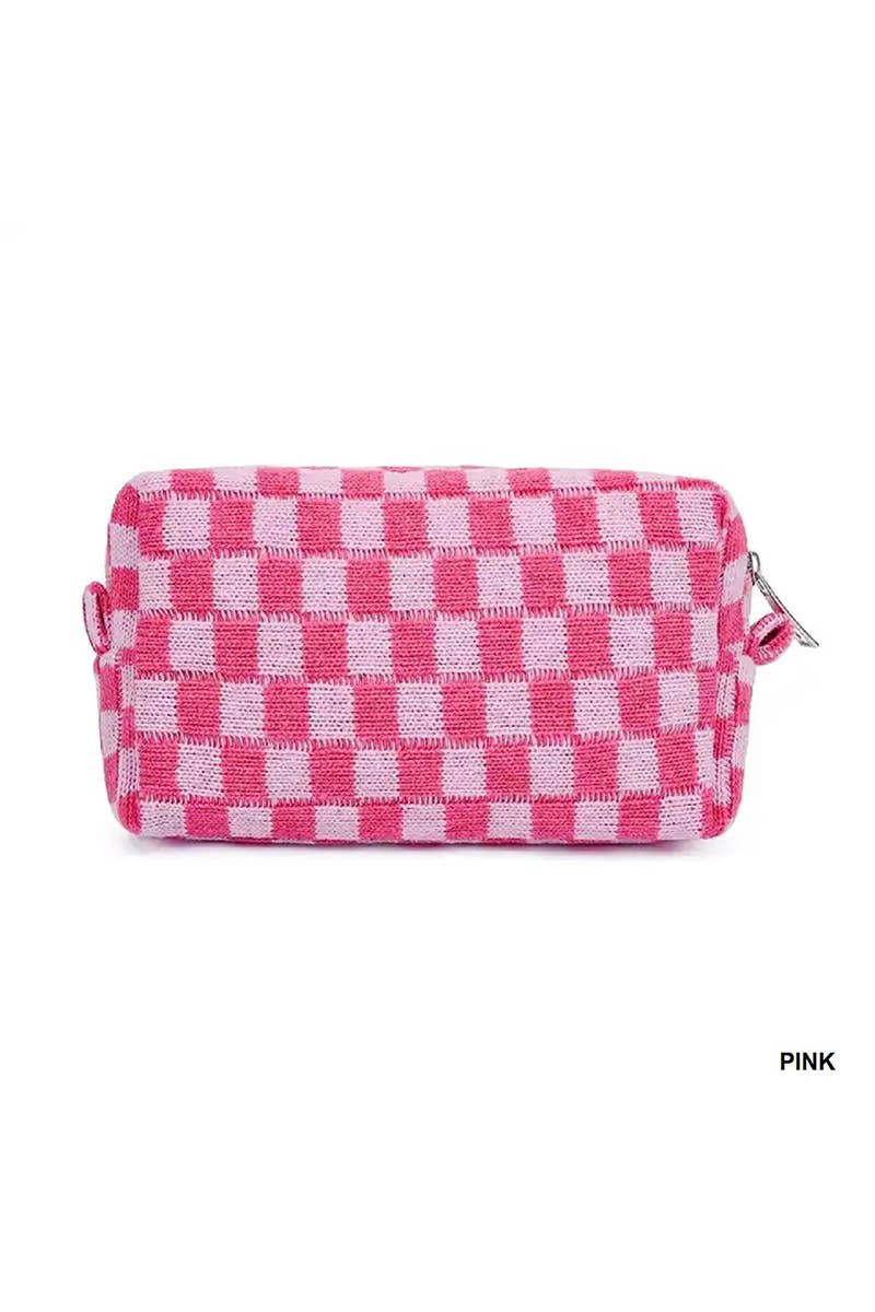 Checkered Makeup Cosmetic Pouch Bag: Black / 1 (ONE SIZE)
