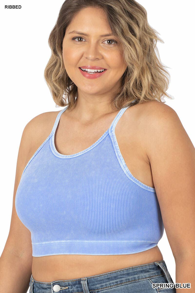 ",,..._ PLUS SIZE Vintage wash Seamless Crop Tank: NCORALFUCHSIA-132537 / 2X/3X