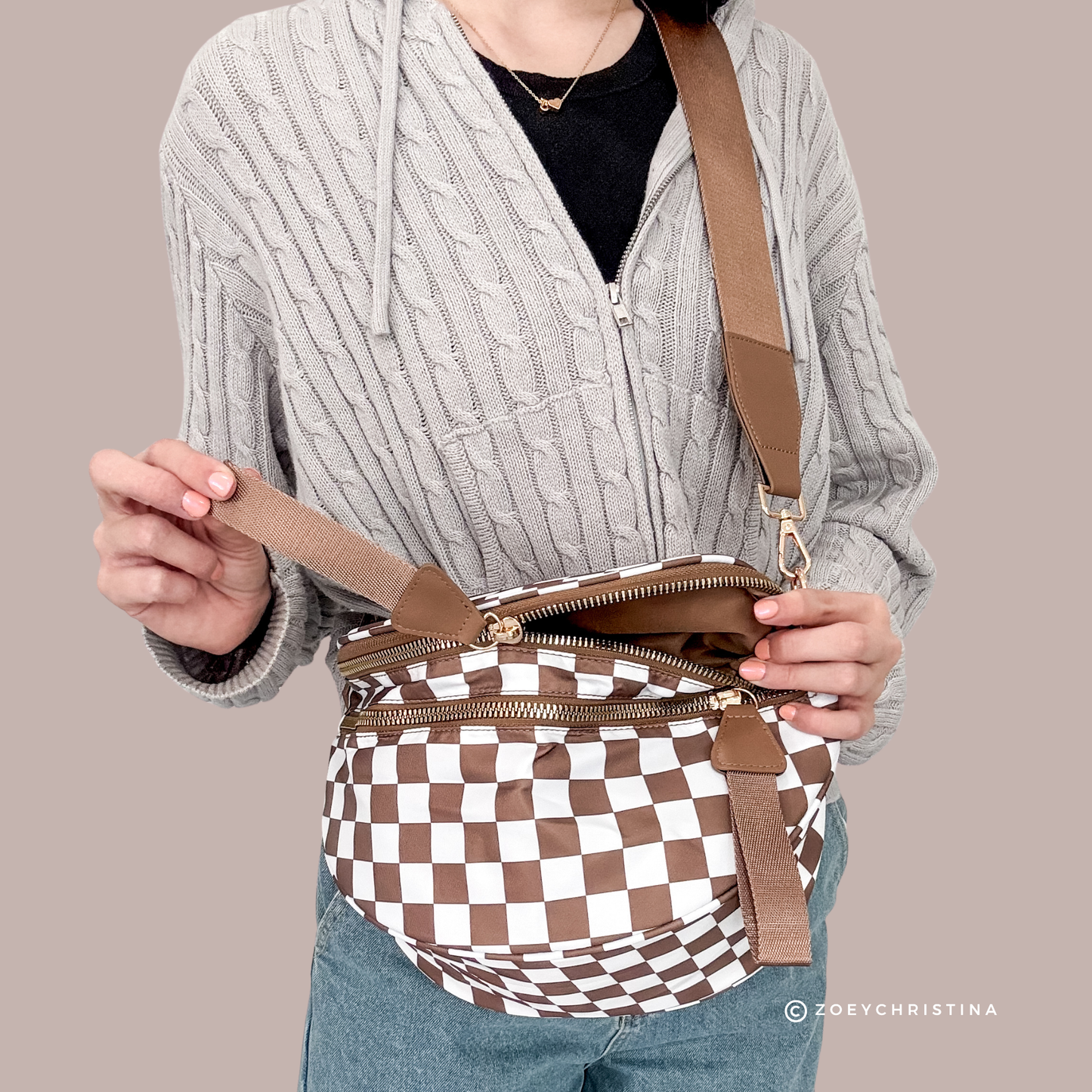 Crossbody Zipper Bag – 7 Colors, Removable Strap, Stylish: Pink