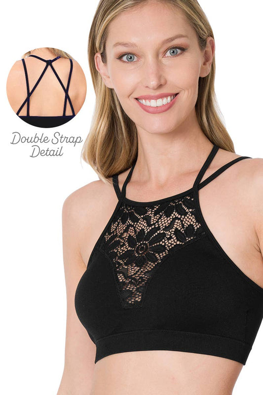 .SI-24322 Lace Panel Bralette: WHITE-152528 / S/M