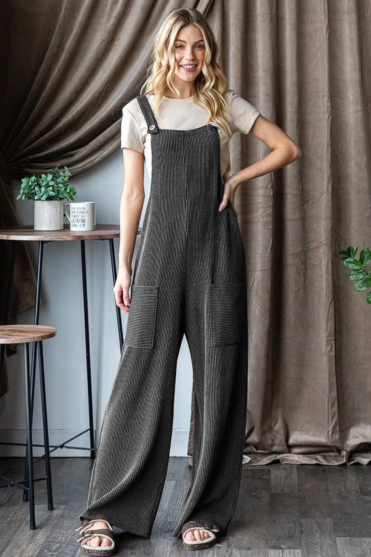 EP6810-10 SLEEVELESS SOLID URBAN RIBBED JUMPSUITS: CHARCOAL / 2-2-2 (S-M-L)