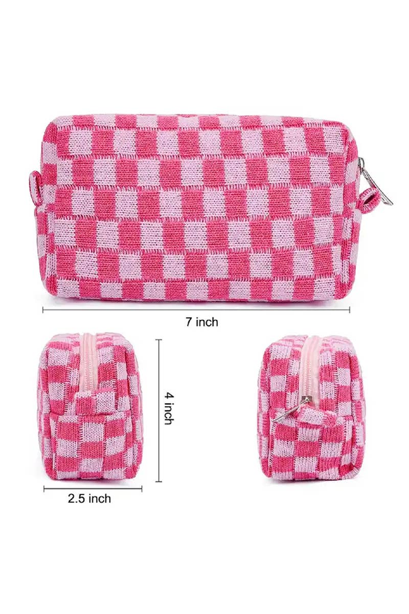 Checkered Makeup Cosmetic Pouch Bag: Pink / 1 (ONE SIZE)