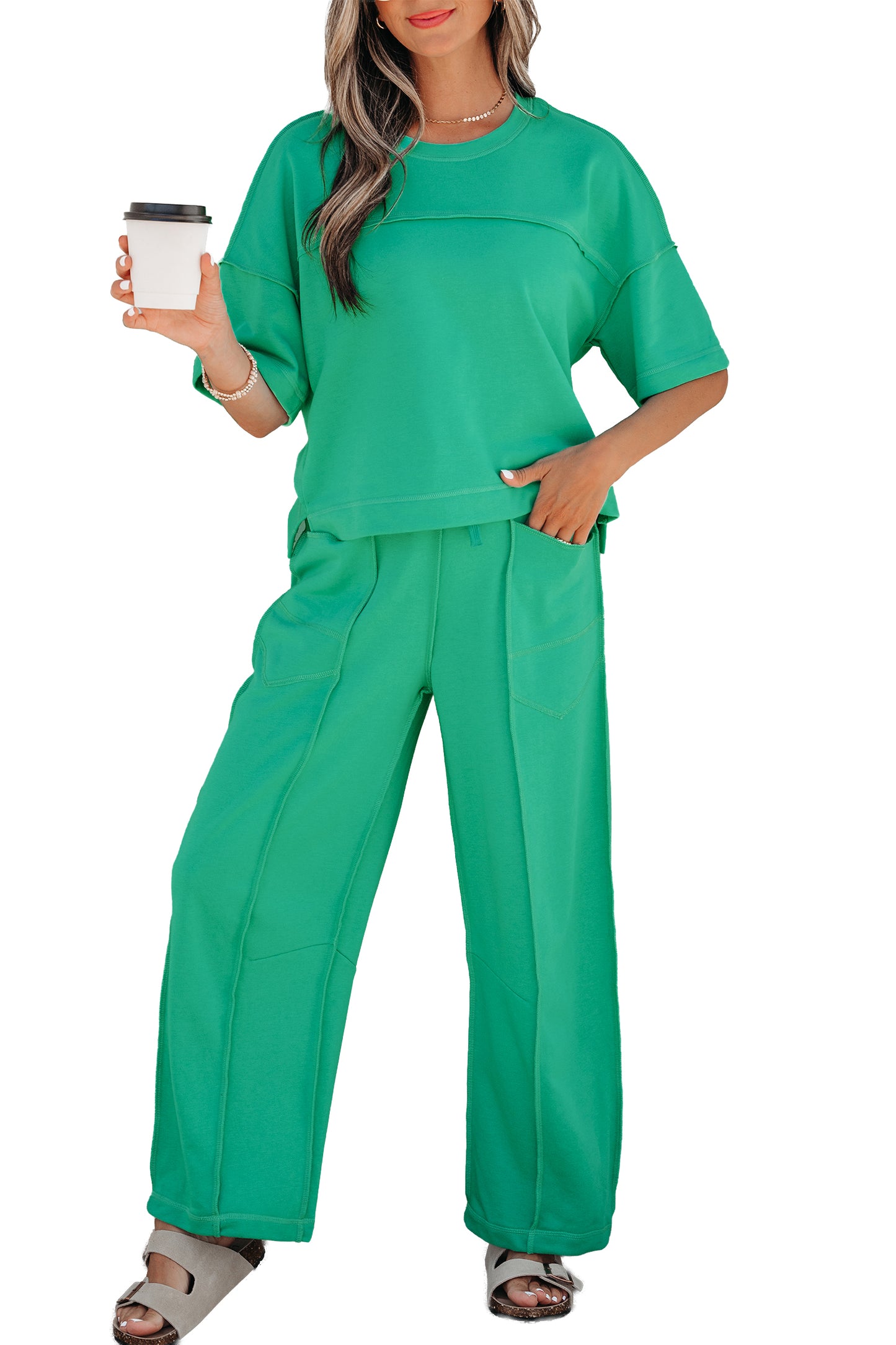 Racing Red Drop Shoulder Boxy Tee and Barrel Pants Set