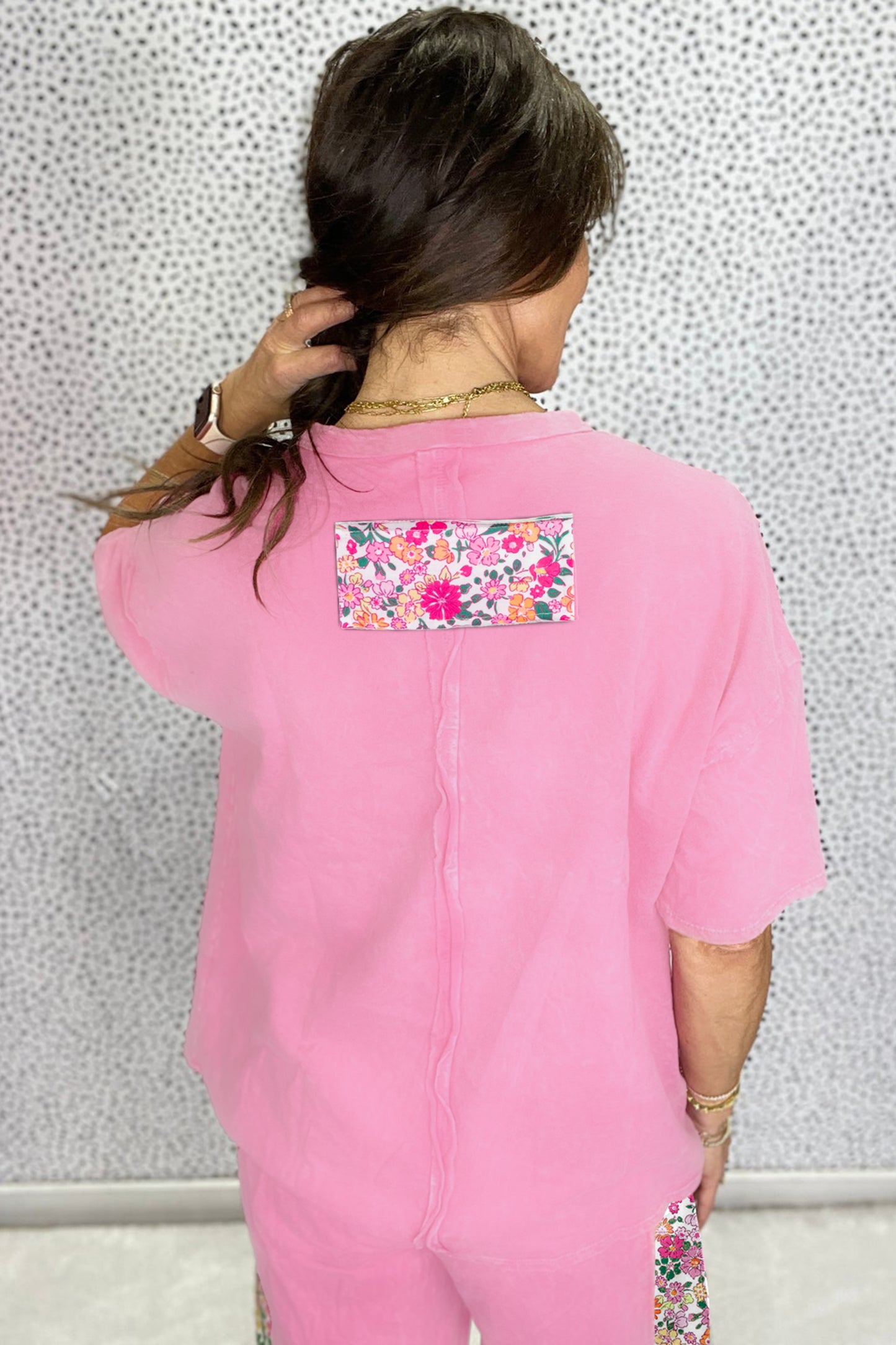 Jet Stream Floral Patched Raw Seam Big Flower Oversize Tee