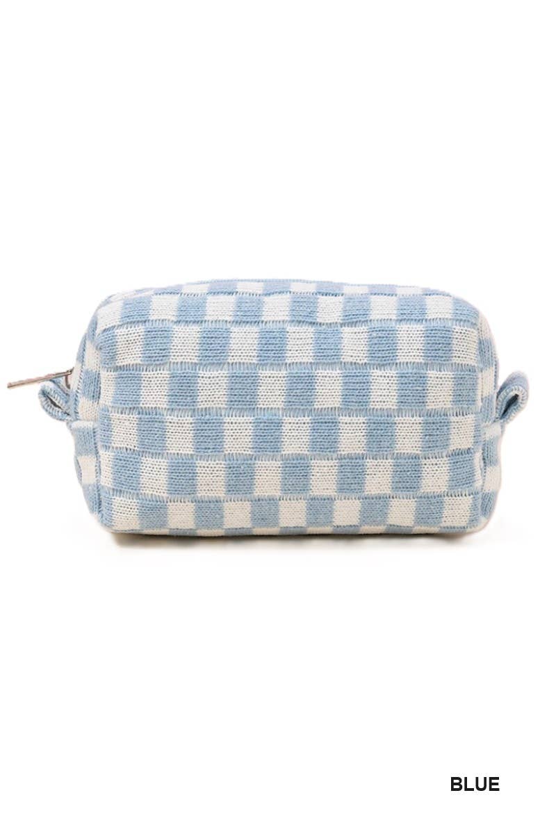 Checkered Makeup Cosmetic Pouch Bag: Black / 1 (ONE SIZE)