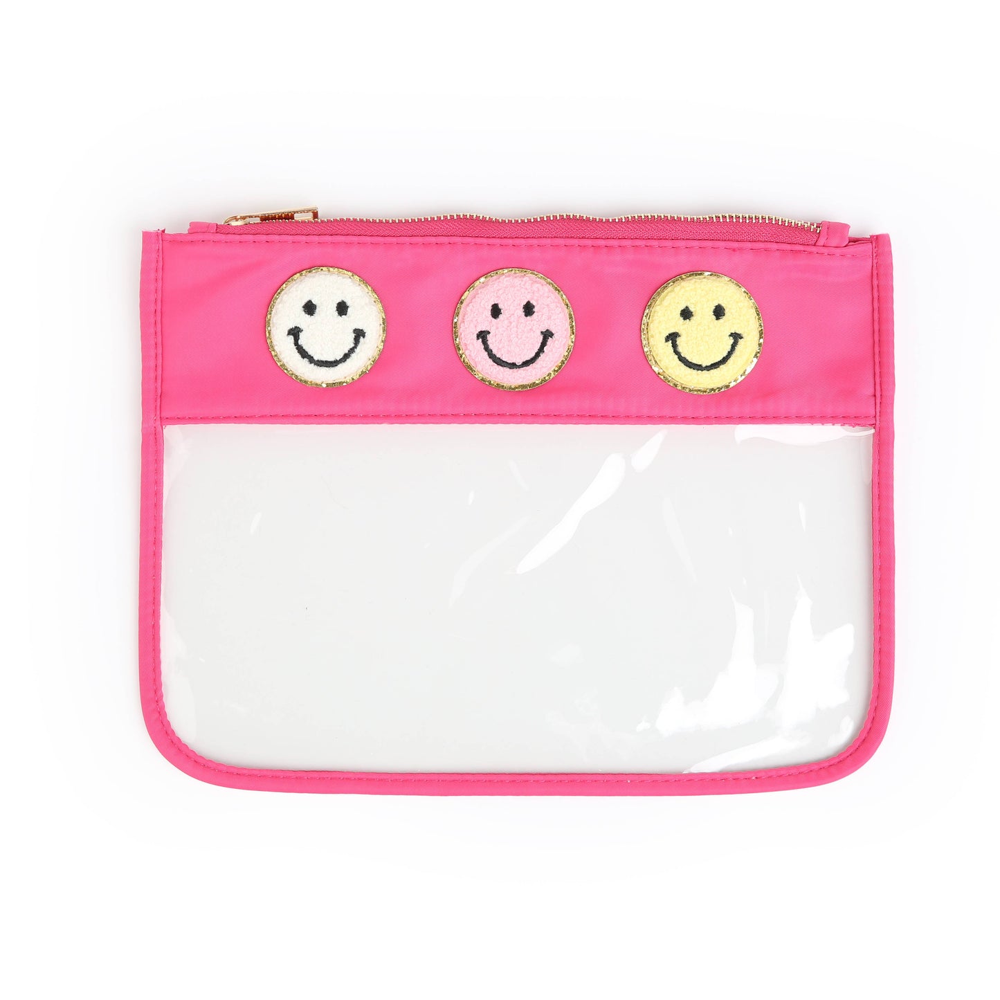 Varsity Letter Patch Clear Zippered Pouch Bag: White with TRAVEL