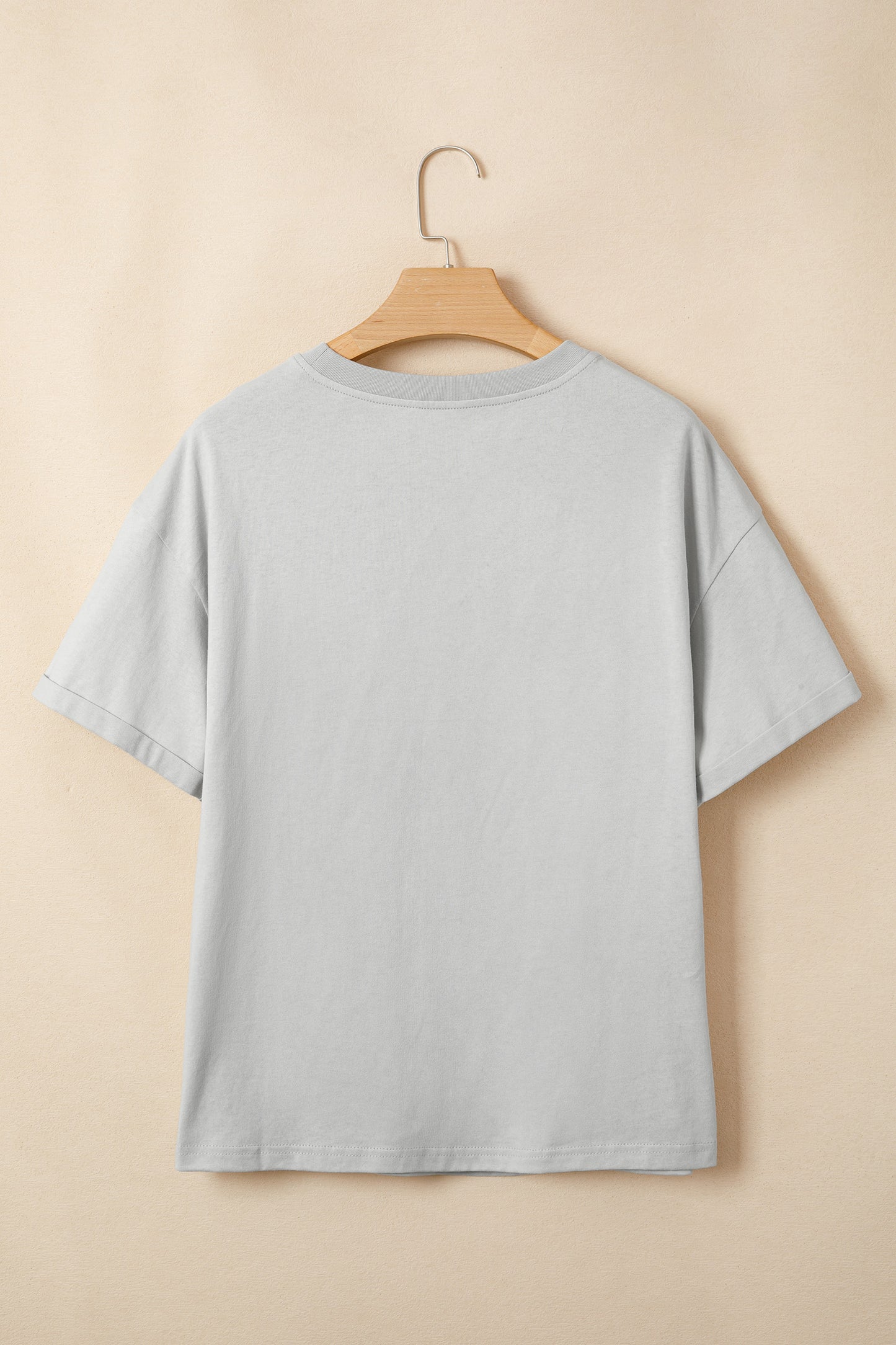 Light Grey Floral Crochet Ribbon Bow Patched Cotton T Shirt