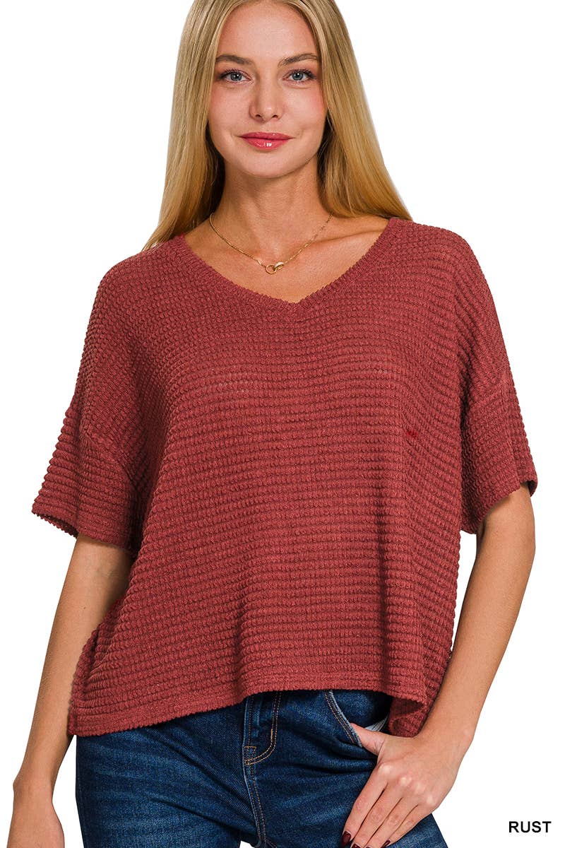 `.Textured Relaxed Fit Summer Sweater w/ back patch: SAND BEIGE-162821 / S/M