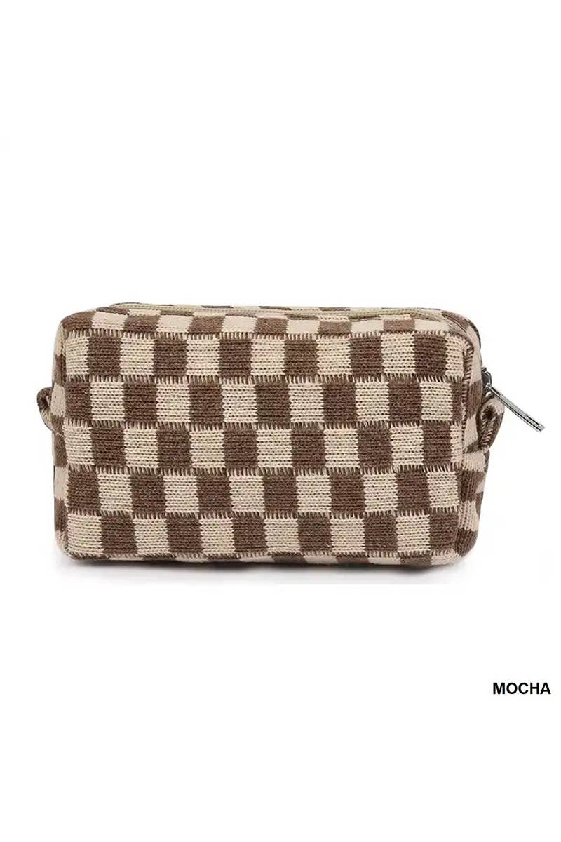 Checkered Makeup Cosmetic Pouch Bag: Black / 1 (ONE SIZE)