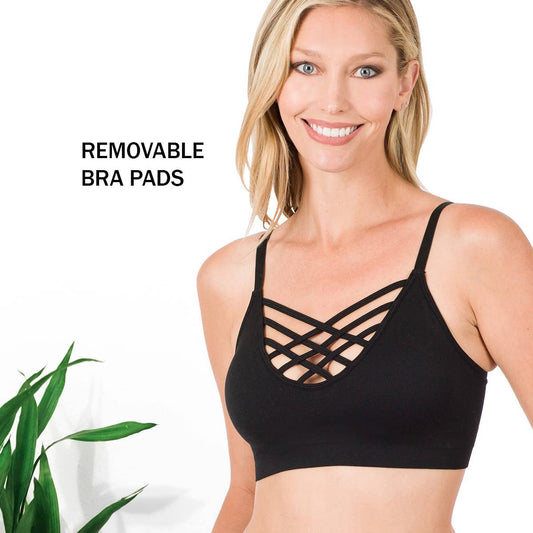 "._ Lattice Bralette With Removable Bra Pads: BLACK-58895 / L/XL