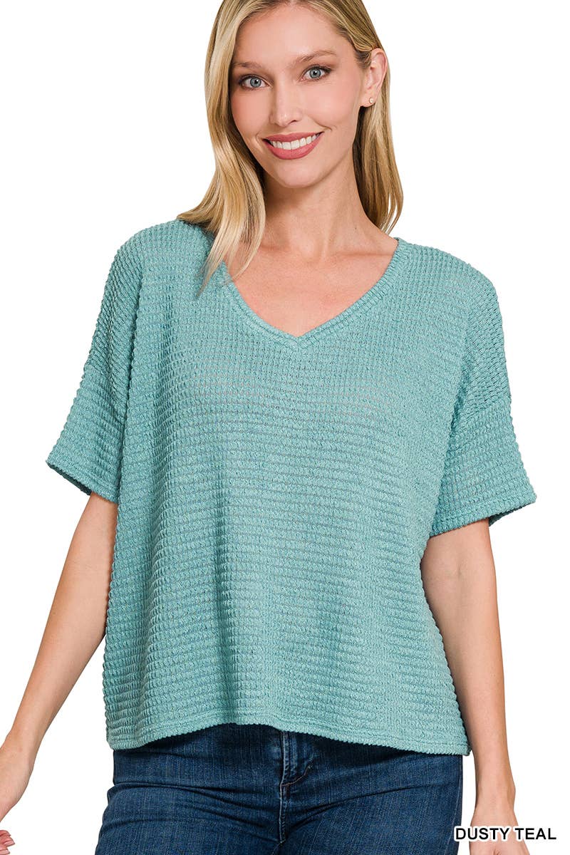 `.Textured Relaxed Fit Summer Sweater w/ back patch: SAND BEIGE-162821 / L/XL