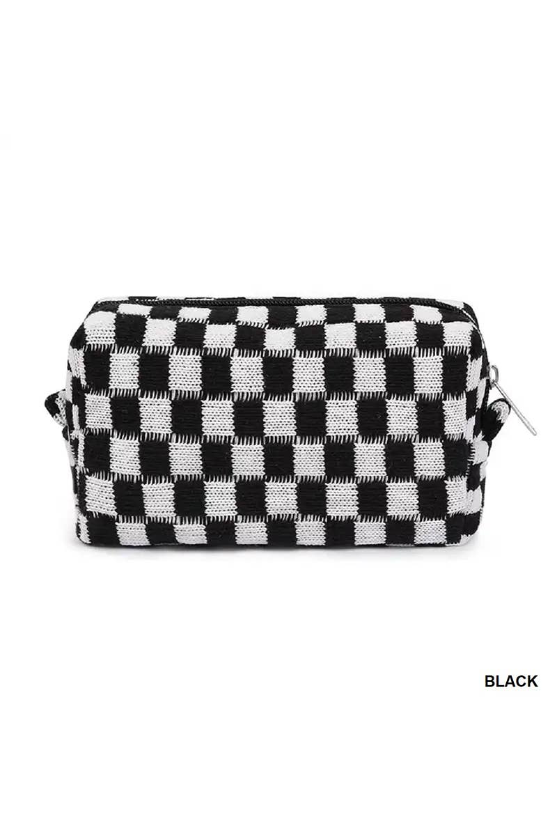 Checkered Makeup Cosmetic Pouch Bag: Pink / 1 (ONE SIZE)