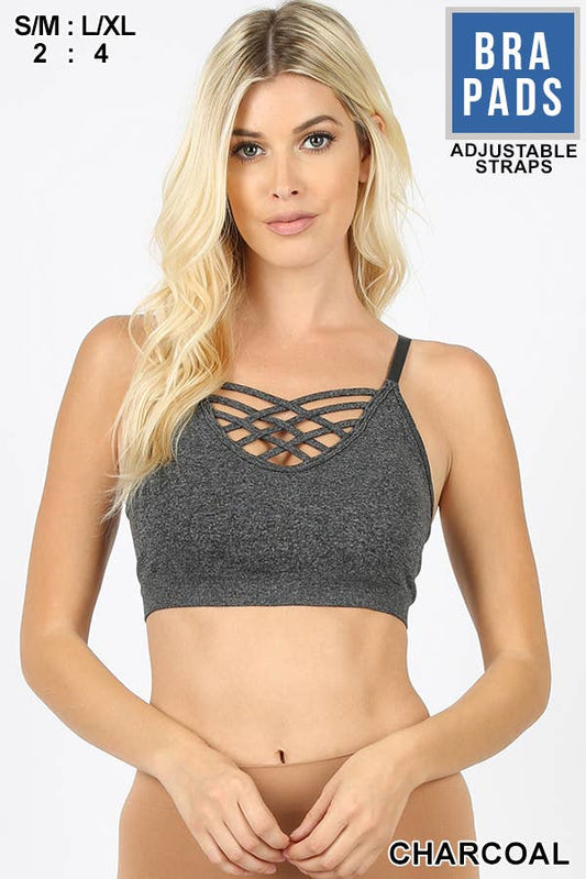 "._ Lattice Bralette With Removable Bra Pads: BLACK-58895 / S/M