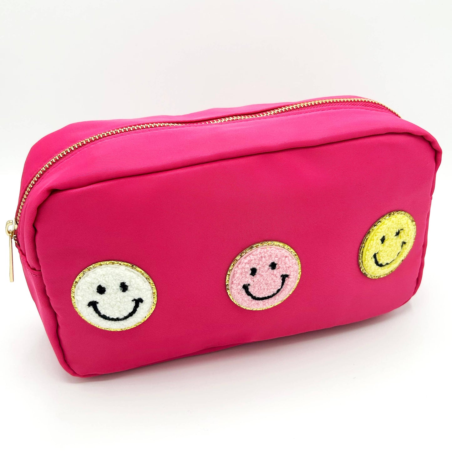 Cosmetic or Toiletry Bag with Varsity Letter Patches: Light Blue with SKIN