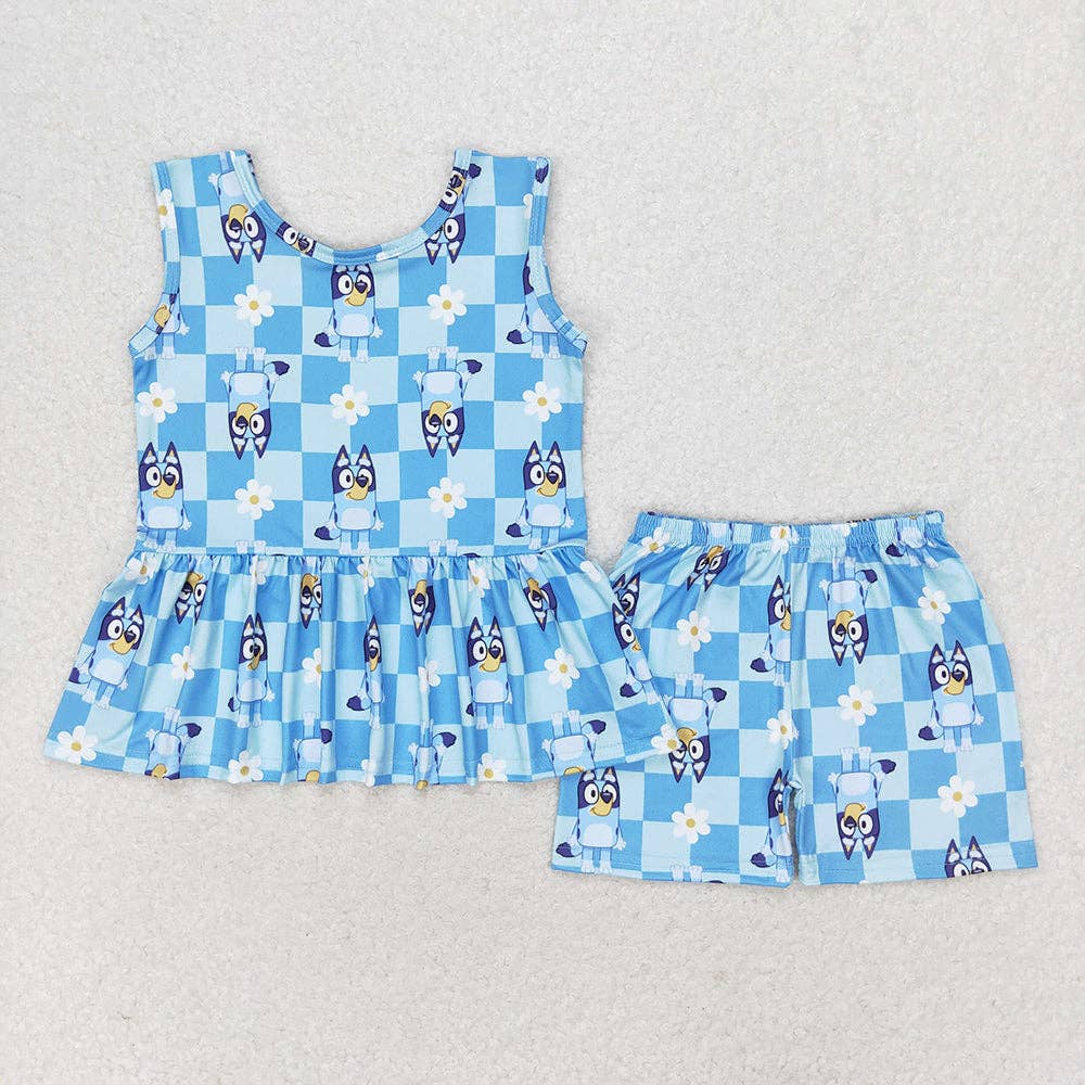 Sibling Baby Girls Dogs Flowers Tunic Top Shorts Clothes Sets: Yellow / 4T