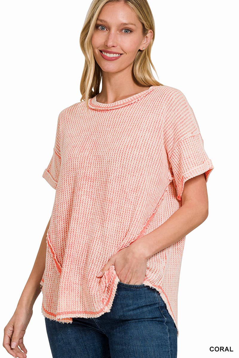 `.Washed Baby Waffle Top w/ back patch: DEEP SKY-162396 / S/M