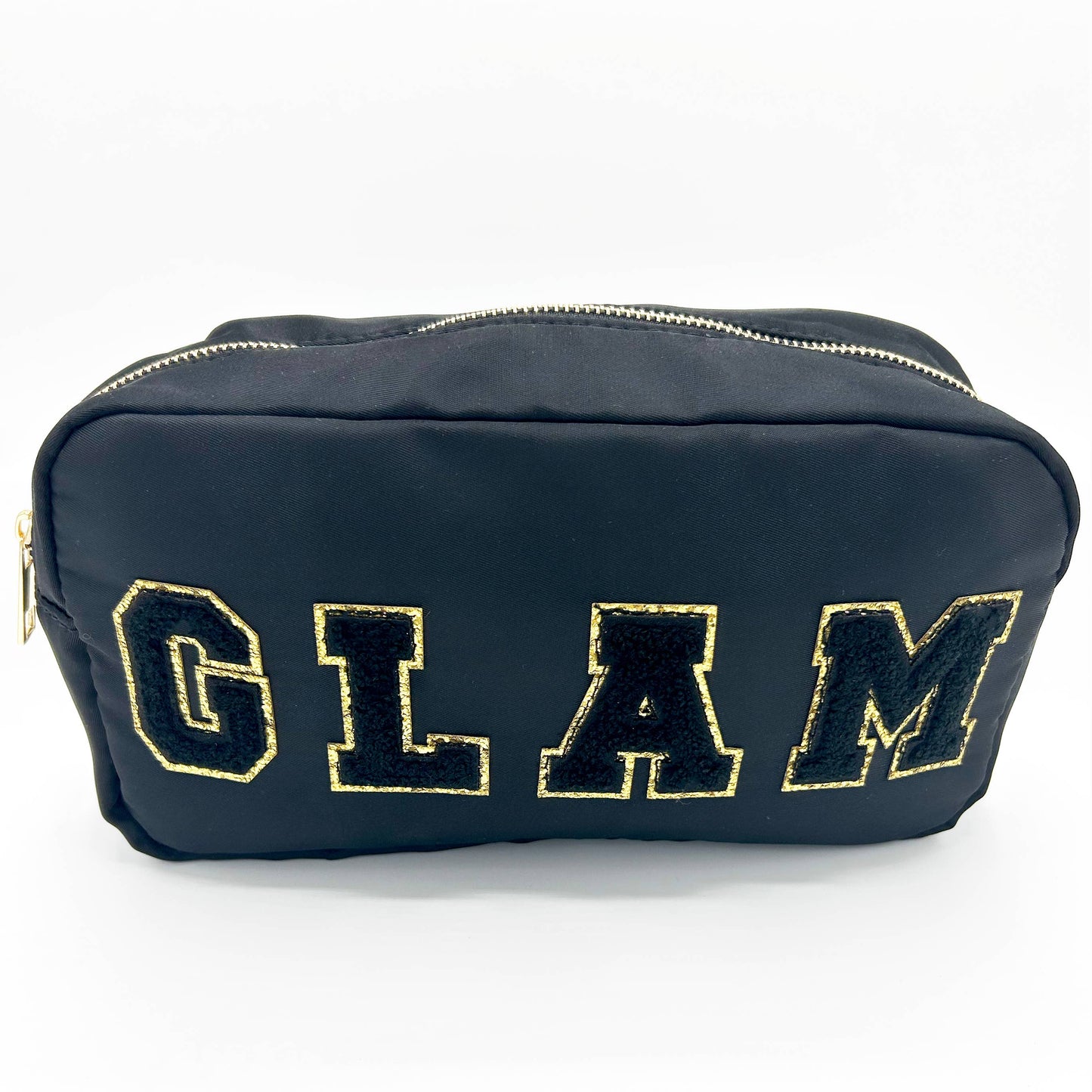 Cosmetic or Toiletry Bag with Varsity Letter Patches: Light Blue with SKIN