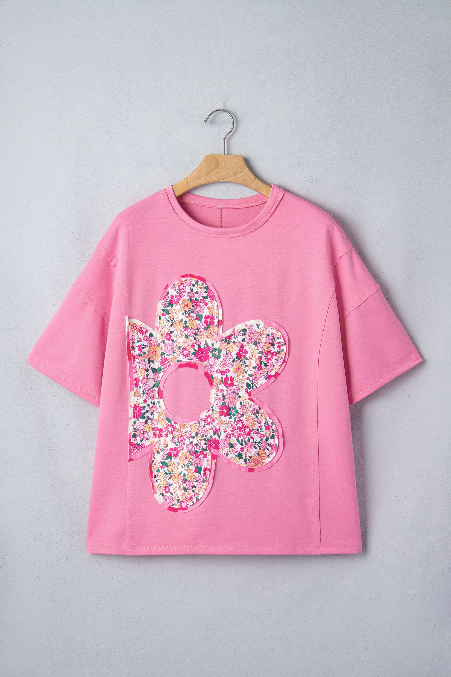 Jet Stream Floral Patched Raw Seam Big Flower Oversize Tee