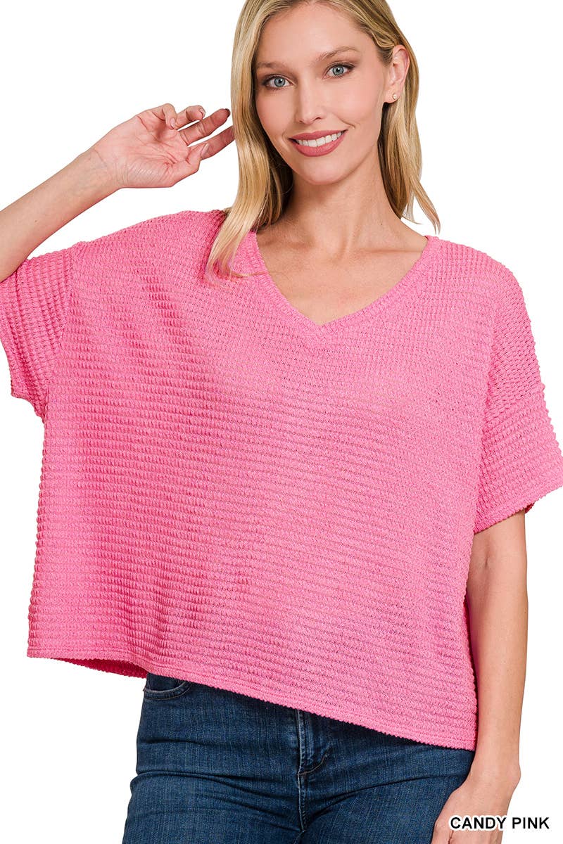 `.Textured Relaxed Fit Summer Sweater w/ back patch: SAND BEIGE-162821 / S/M