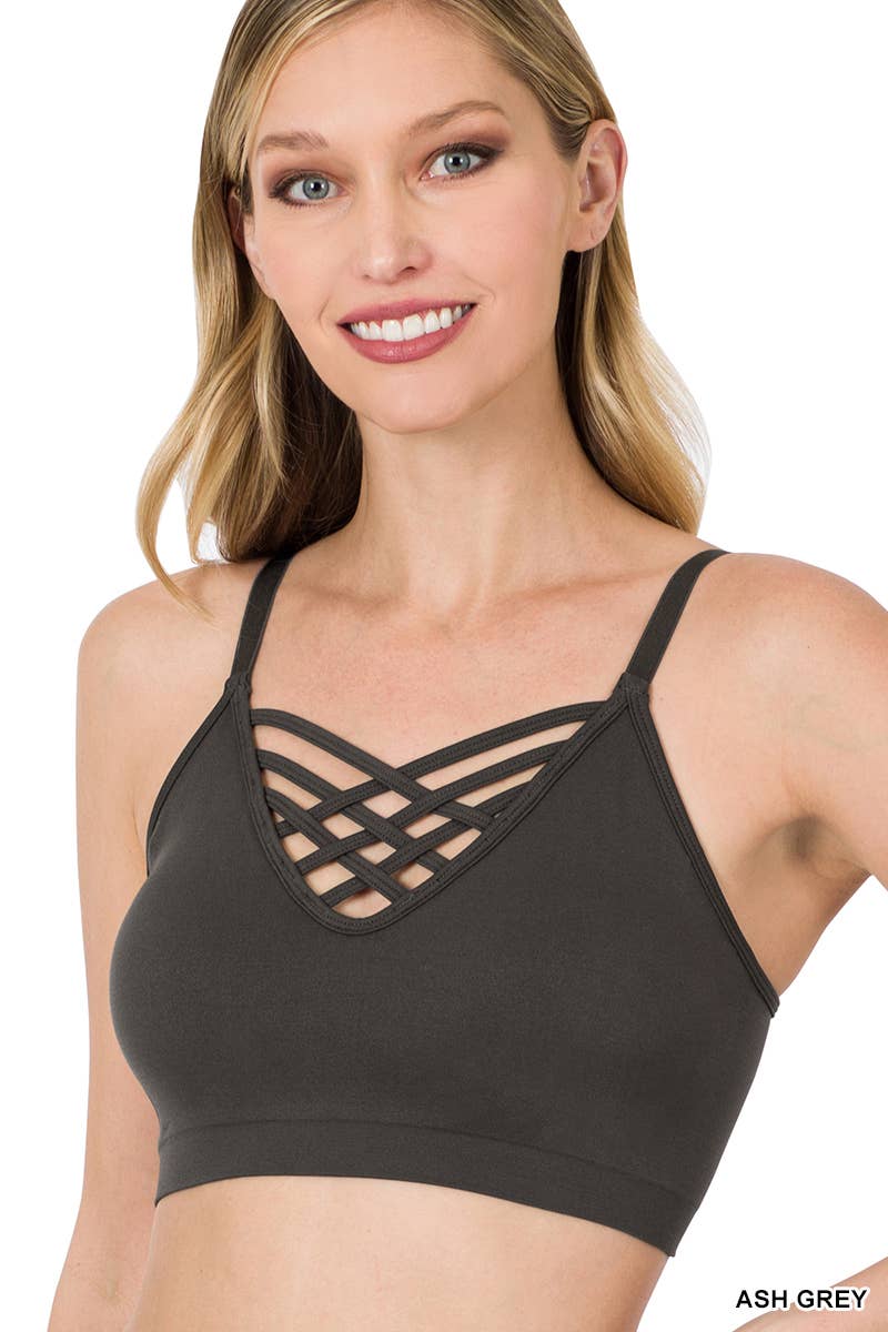 "._ Lattice Bralette With Removable Bra Pads: BLACK-58895 / S/M