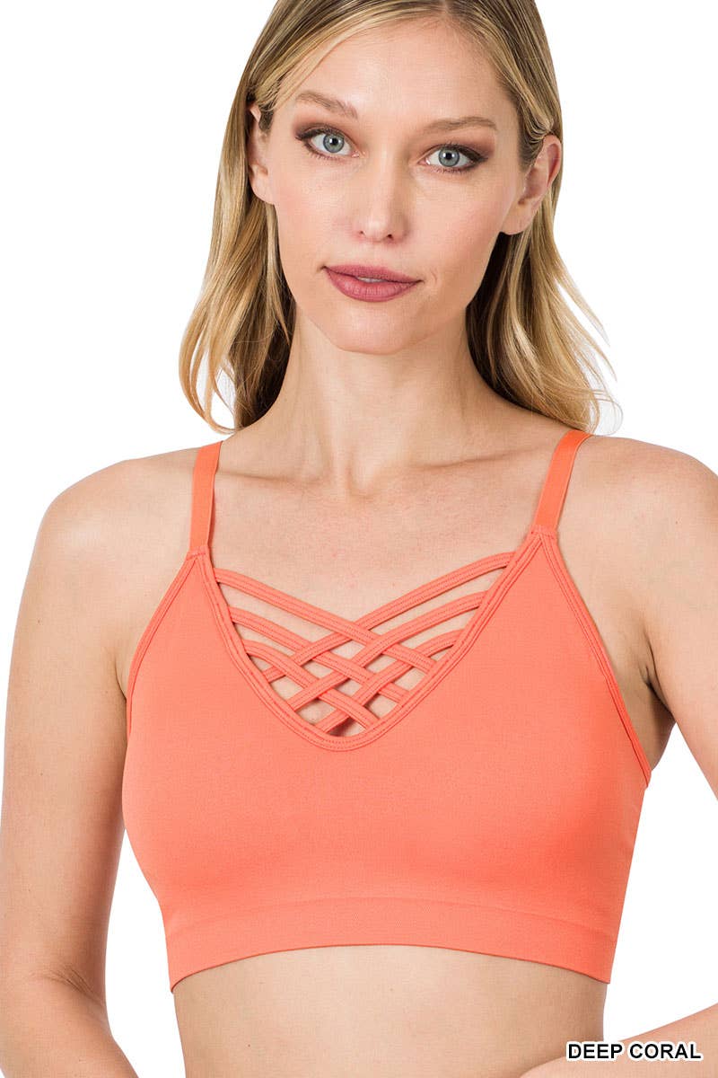 ..SI-12748 Lattice Bralette With Removable Bra Pads: GREENMINT-111326 / L/XL