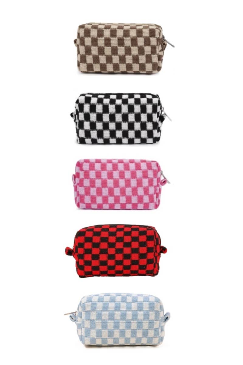 Checkered Makeup Cosmetic Pouch Bag: Black / 1 (ONE SIZE)