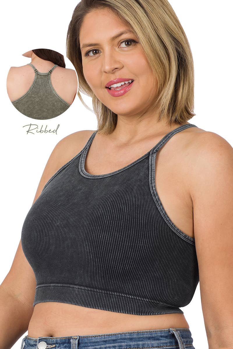 ",,..._ PLUS SIZE Vintage wash Seamless Crop Tank: NCORALFUCHSIA-132537 / 2X/3X