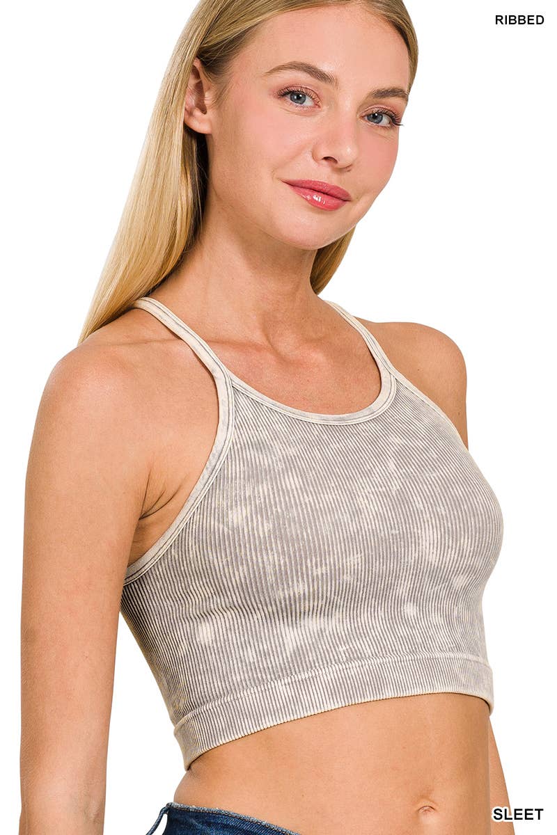 ",,,,,.Premium Washed Seamless Halter Racerback Crop Tank: HOT PINK-180307 / L/XL
