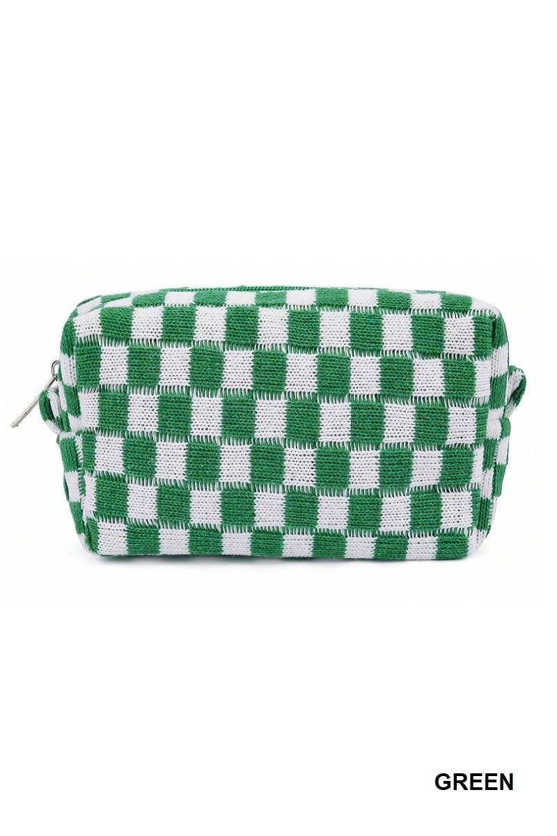 Checkered Makeup Cosmetic Pouch Bag: Pink / 1 (ONE SIZE)