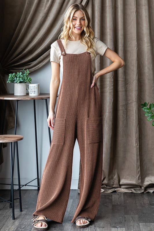 EP6810-10 SLEEVELESS SOLID URBAN RIBBED JUMPSUITS: CHARCOAL / 2-2-2 (S-M-L)