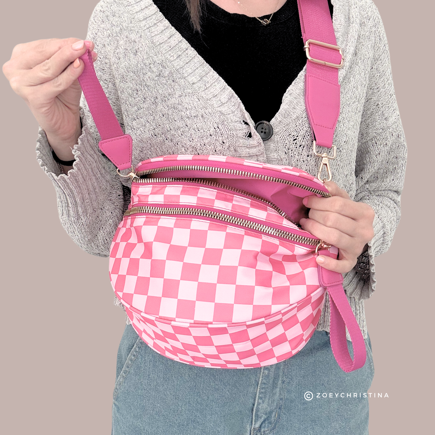 Crossbody Zipper Bag – 7 Colors, Removable Strap, Stylish: Pink