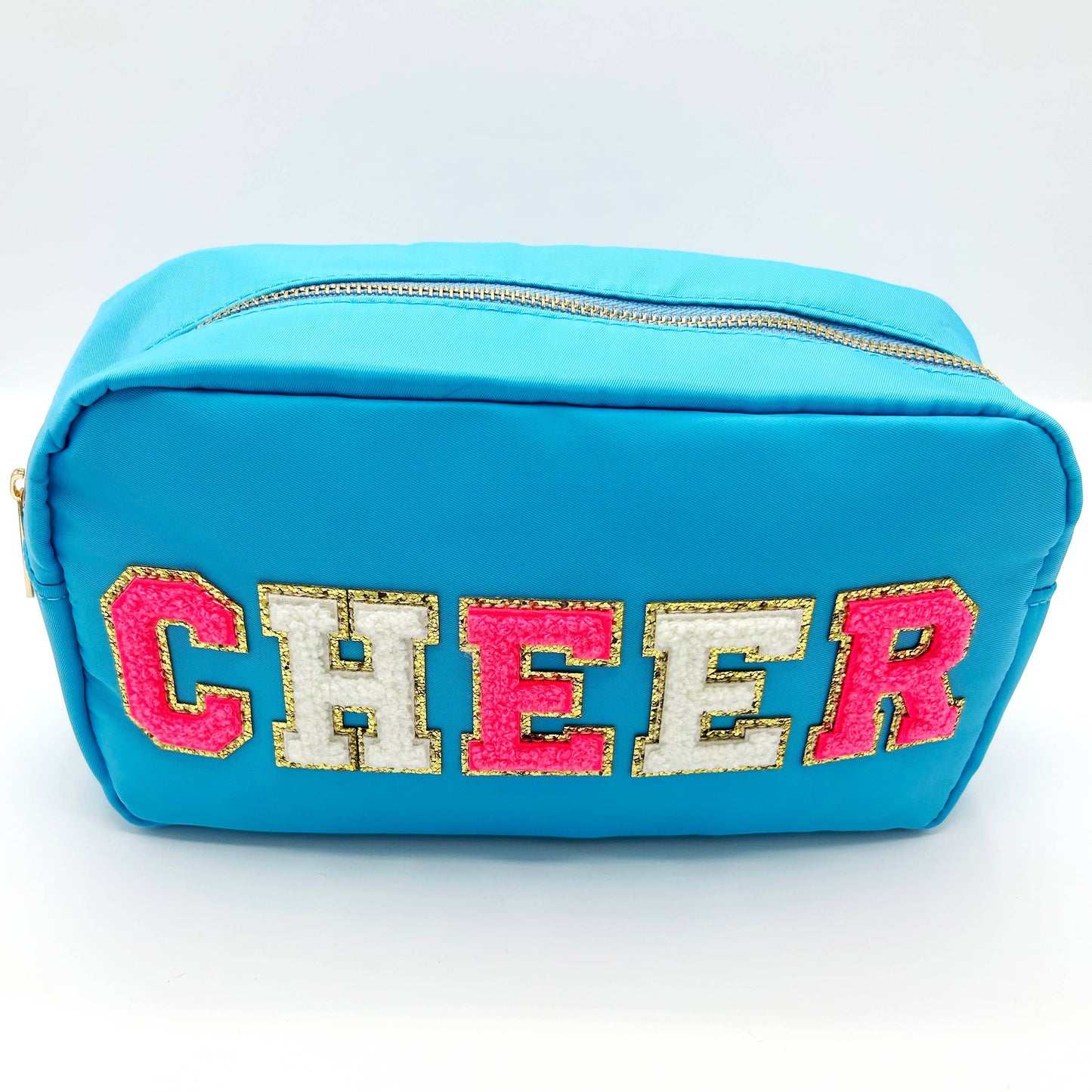 Cosmetic or Toiletry Bag with Varsity Letter Patches: Dark Pink with STUFF
