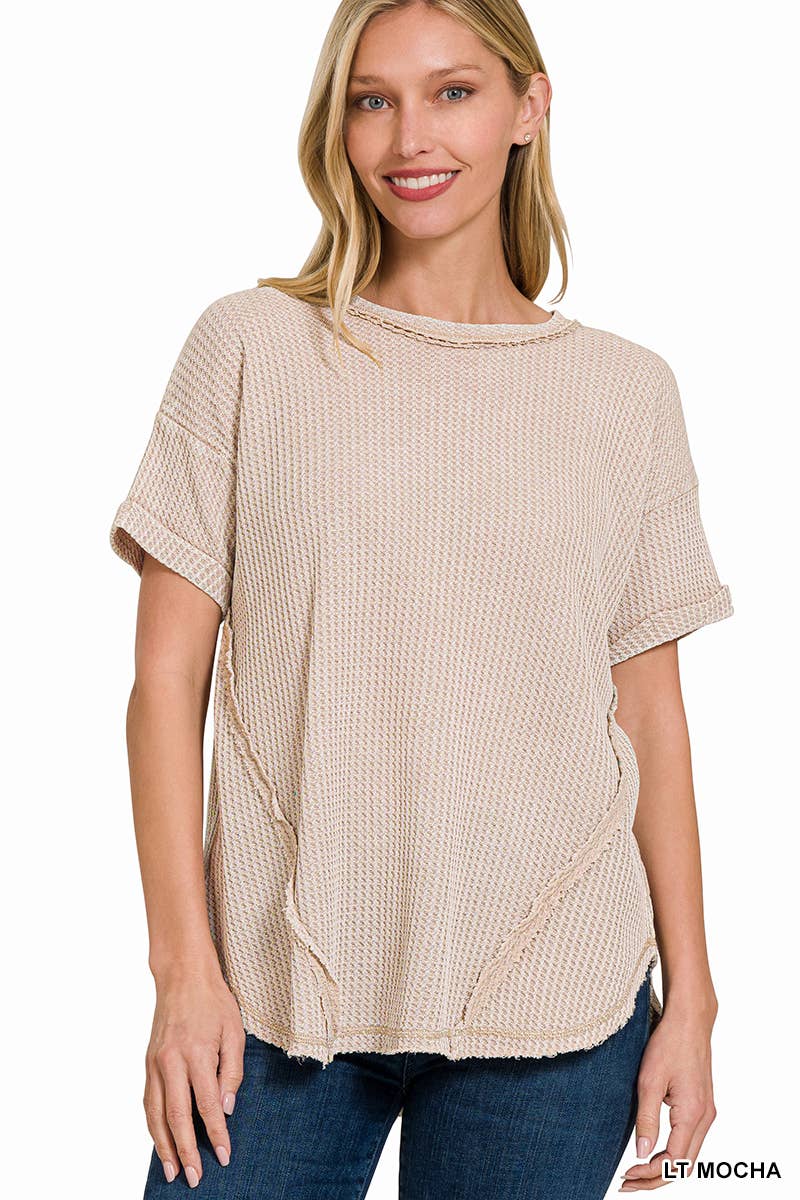 `.Washed Baby Waffle Top w/ back patch: DEEP SKY-162396 / L/XL