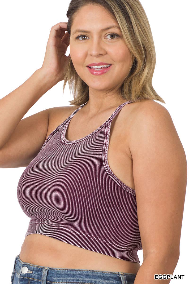 ",,..._ PLUS SIZE Vintage wash Seamless Crop Tank: NCORALFUCHSIA-132537 / 2X/3X