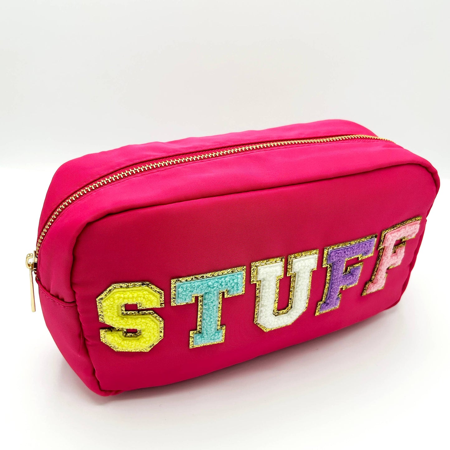 Cosmetic or Toiletry Bag with Varsity Letter Patches: Light Blue with SKIN