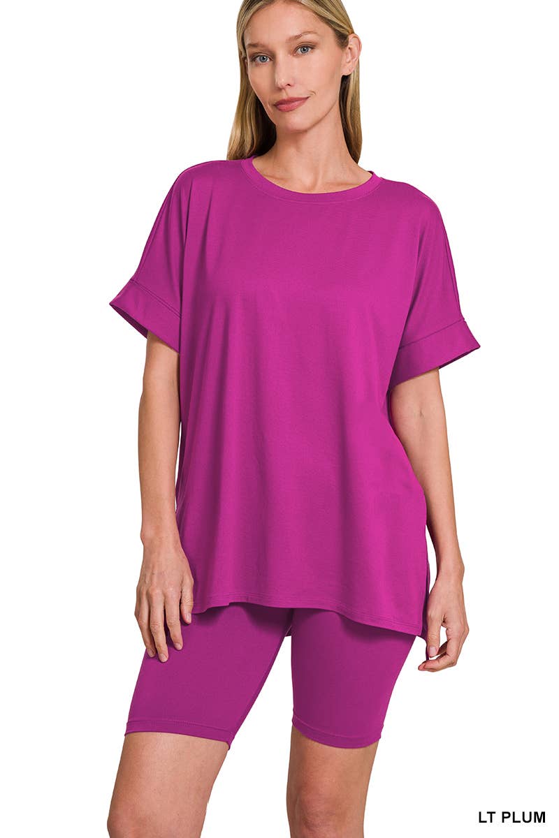 `.Microfiber Top & Biker Shorts 2 Pc Set: CORAL-184059 / XL
