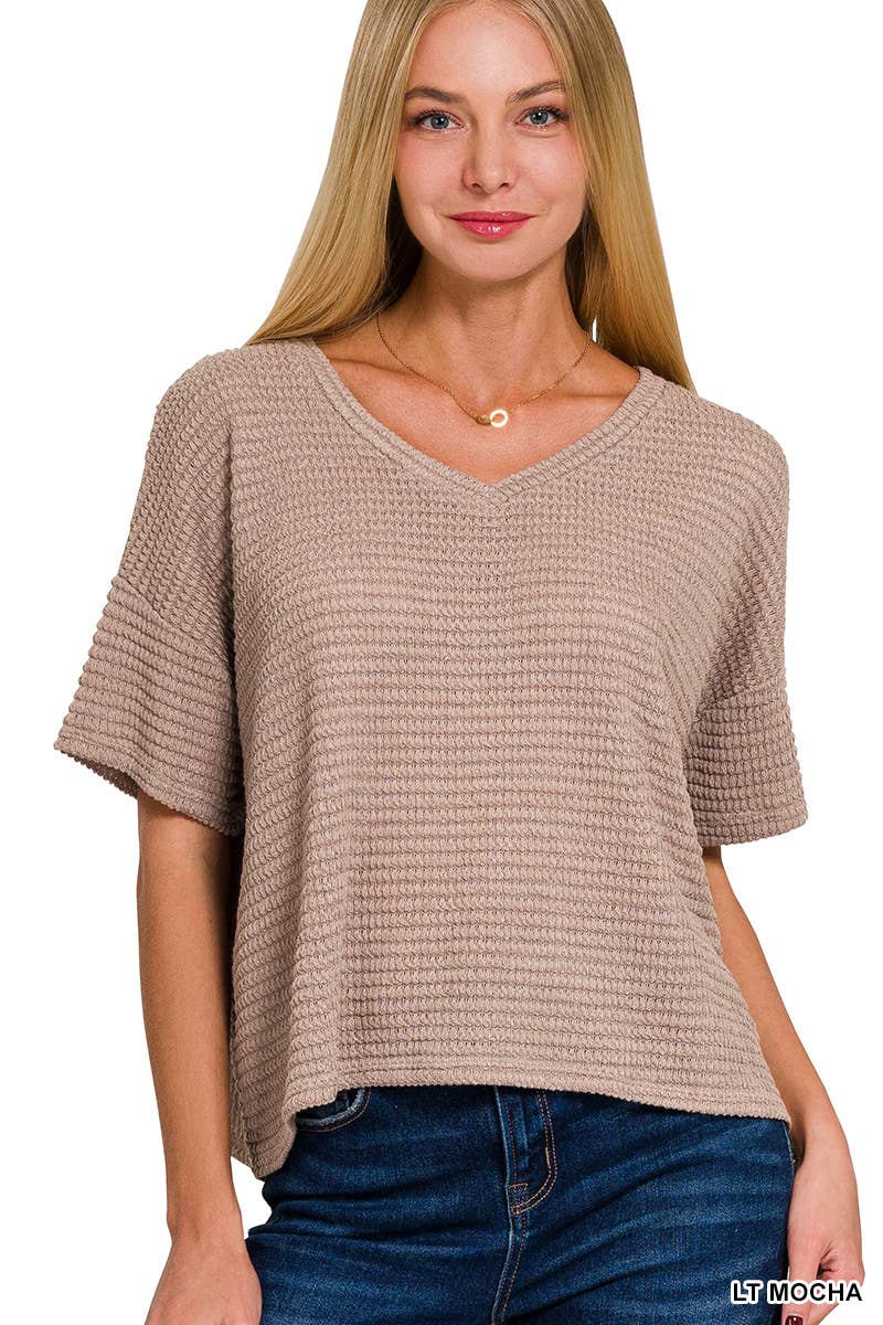 `.Textured Relaxed Fit Summer Sweater w/ back patch: SAND BEIGE-162821 / L/XL