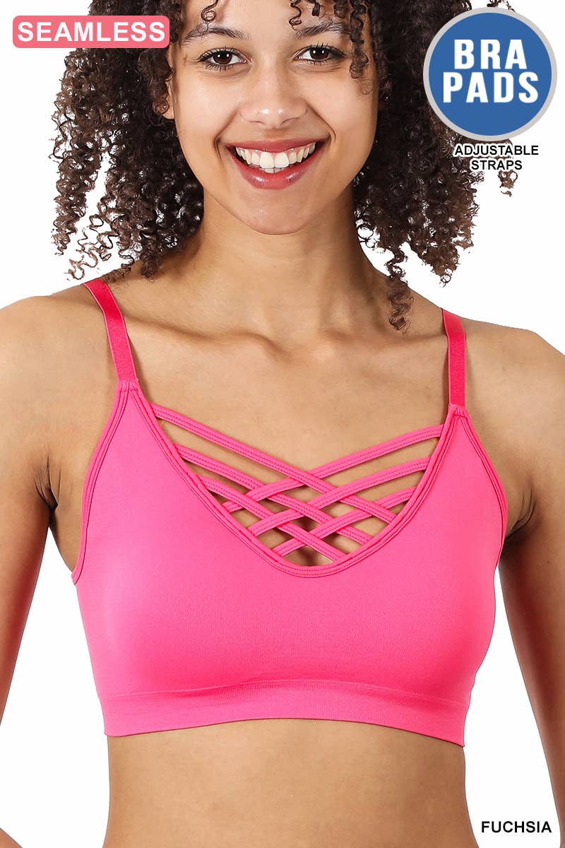 ..SI-12748 Lattice Bralette With Removable Bra Pads: NCORALPINK-134258 / L/XL
