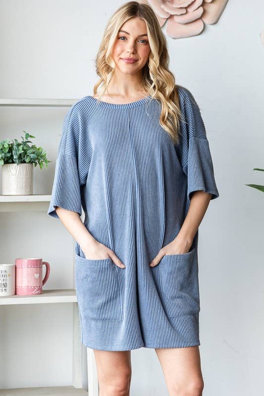 EP6832-10 SHORT SLEEVE SOLID URBAN RIBBED ROMPER: SAGE / 2-2-2 (S-M-L)