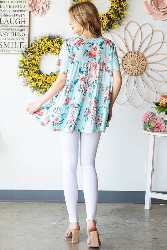 ET7279-10  FLORAL TIERED TOP: MINT / 2-2-2 (S-M-L)